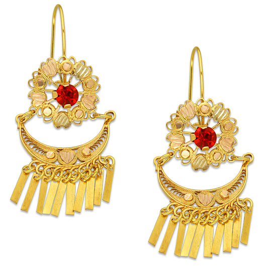 MR10AR052 Arete Arracada Oro Sólido 10K Modelo Media Luna con Barras Colgantes Diámetro 5.8 cm