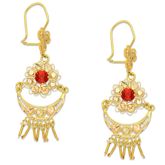 MR10AR053 Arete Arracada Oro Sólido 10K Modelo Media Luna con Barras Colgantes Pequeño Diámetro 6.1 cm