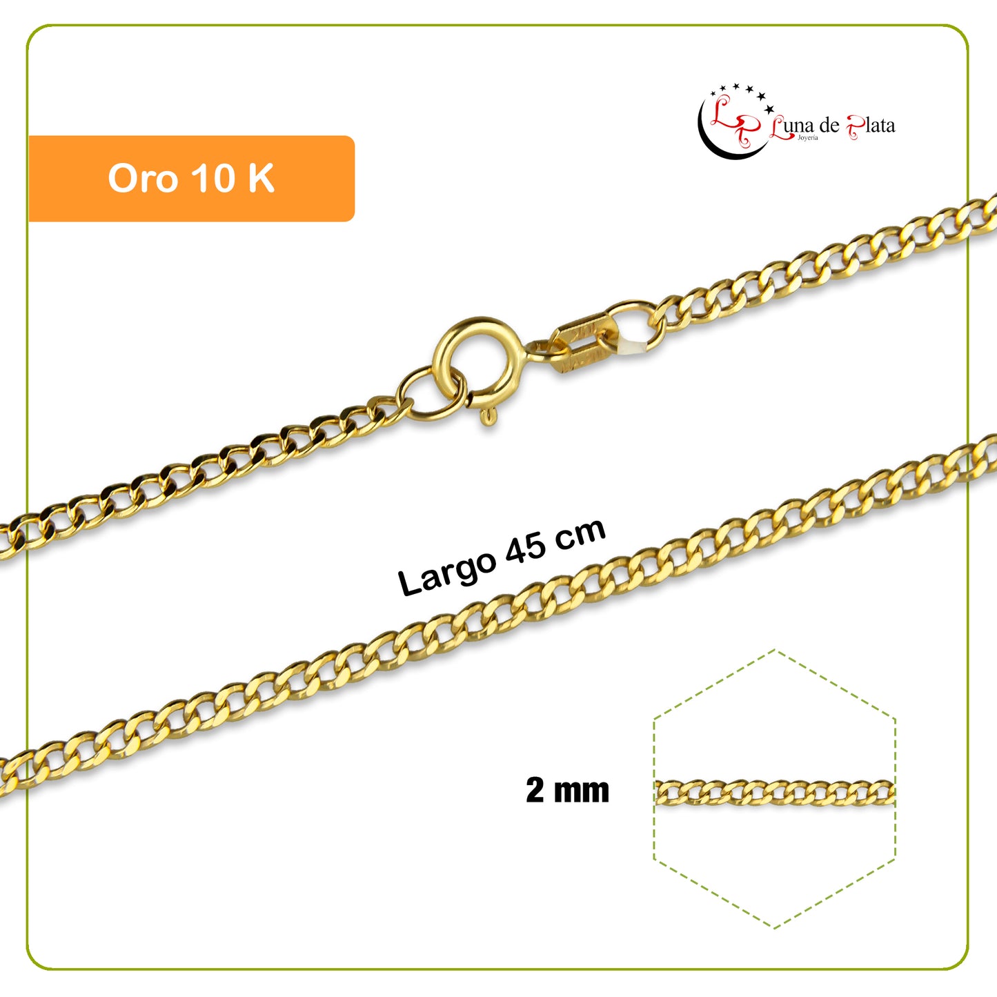 MR10CU001-45 Cadena Oro Sólido 10K EMF10 Modelo Figaro 1*0 2 mm x 45 cm