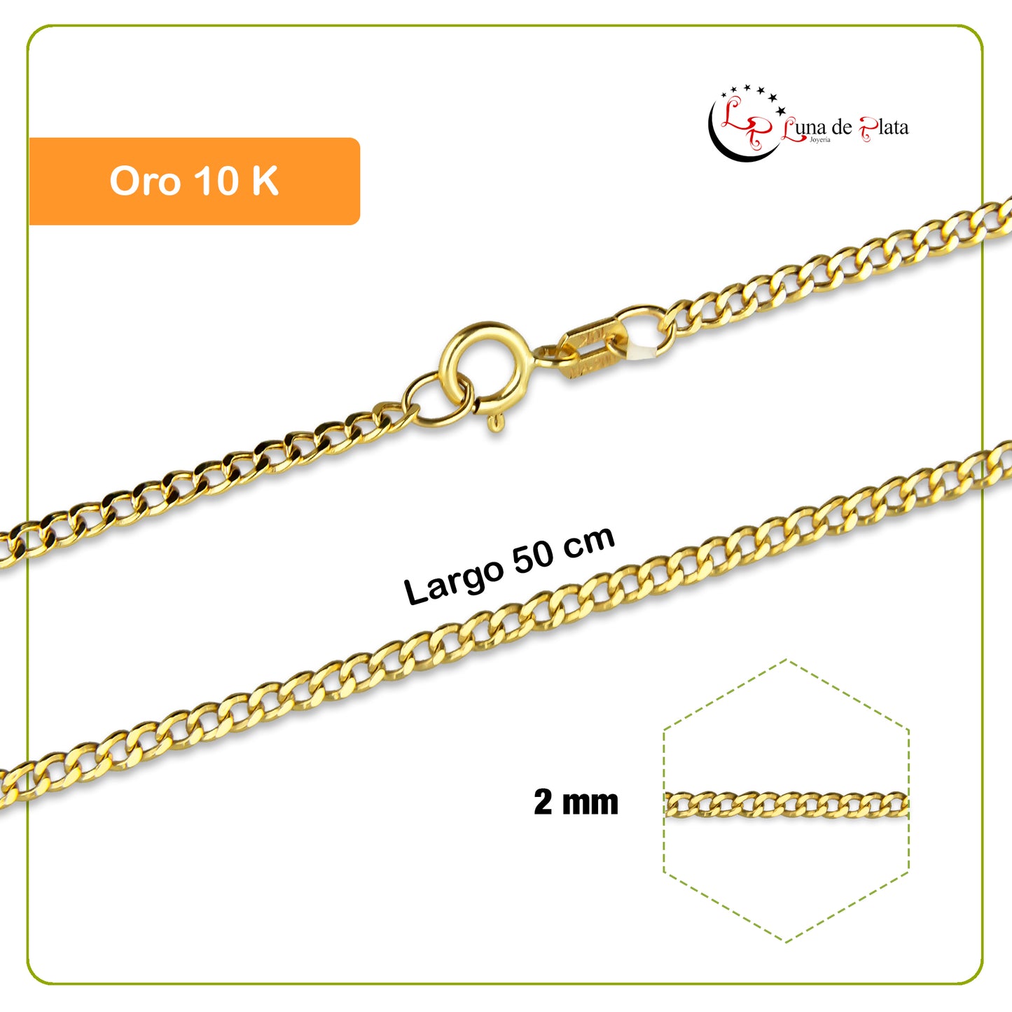 MR10CU001-50 Cadena Oro Sólido 10K EMF10 Modelo Figaro 1*0 2 mm x 50 cm
