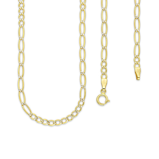 MR10CU032-55 Cadena Oro Sólido 10K Fígaro 10*7 Diamantada 2.7 mm x 55 cm