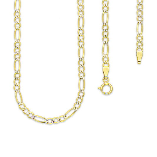 MR10CU033-55 Cadena Oro Sólido 10K Fígaro 3*1 Diamantada 2.7 mm x 55 cm