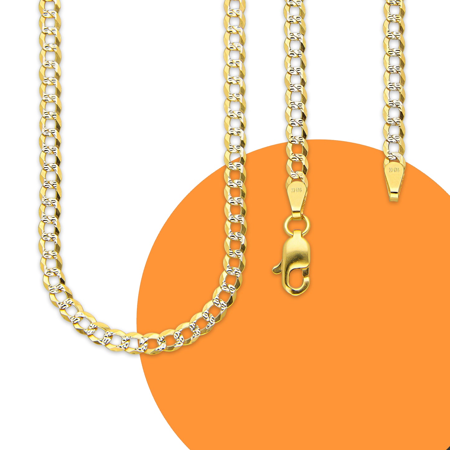 MR10CU034-55 Cadena Oro Sólido 10K Cubana Americana Diamantada 3.2 mm x 55 cm