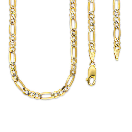 MR10CU039-60 Cadena Oro Sólido 10K Fígaro 3*1 Diamantado Diagonal 4 mm x 60 cm