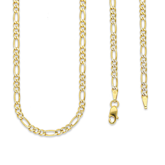 MR10CU057-45 Cadena Oro Sólido 10K Modelo Fígaro 3*1 Diamantada 2.5 mm x 45 cm