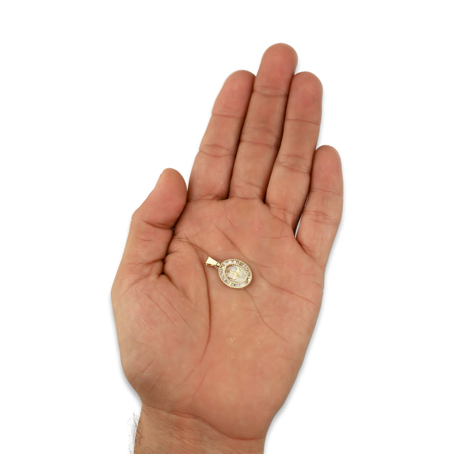 MR14DJ009 Dije Medalla Oval Oro Sólido 14K Espíritu Santo Perl 1.2 x 2.2 cm