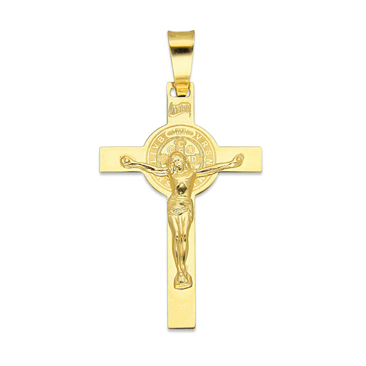 MR10DJ191 Dije Oro Sólido 10K EMF10 Cristo Grande Doble Vista Plana 2.7 cm x 5.2 cm