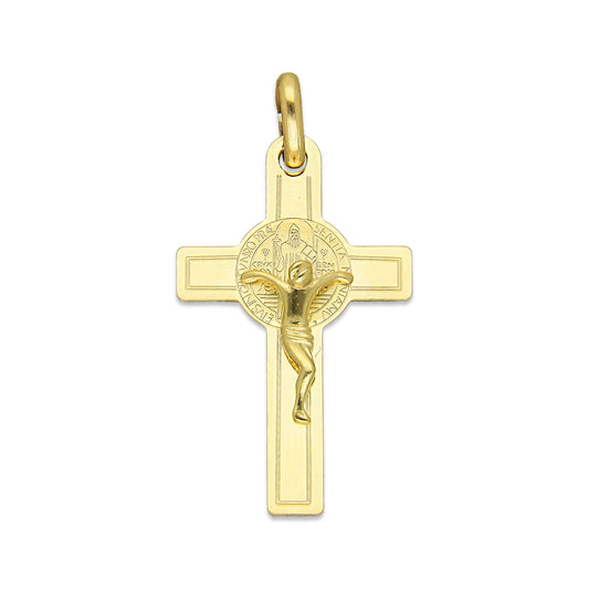 MR10DJ192 Dije Oro Sólido 10K EMF10 Cristo Chico Doble Vista Plana 1.7 cm x 3.4 cm