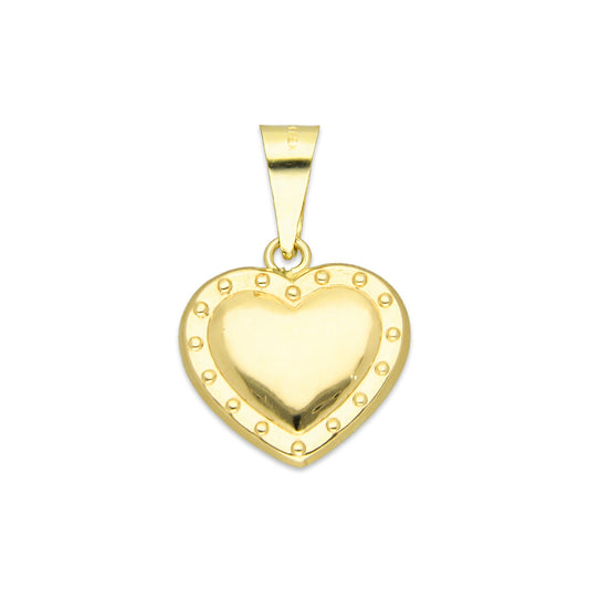 MR10DJ199 Dije Oro Sólido 10K EM Corazón Liso Bombeado Remaches 1.3 cm x 2 cm