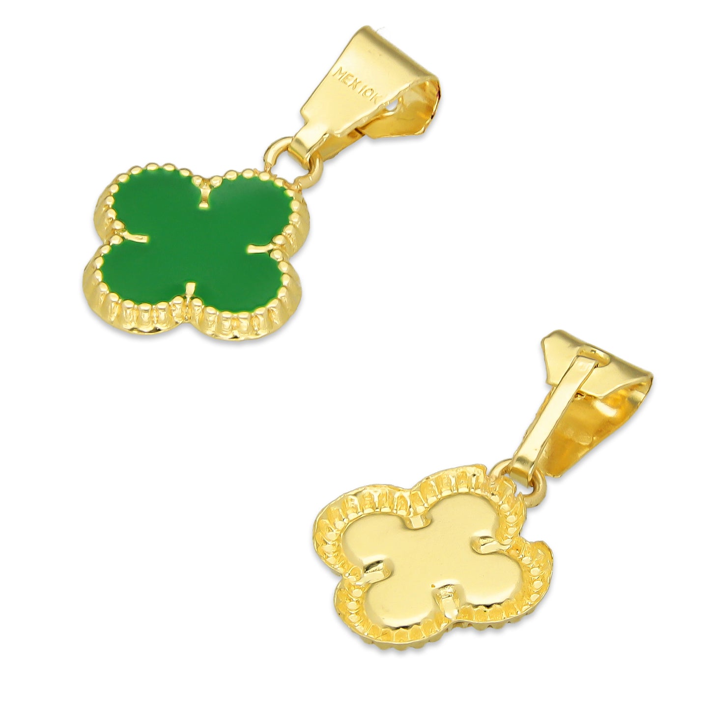 MR10DJ200 Dije Oro Sólido 10K EM Trébol Esmaltado Verde 1 cm x 1.9 cm