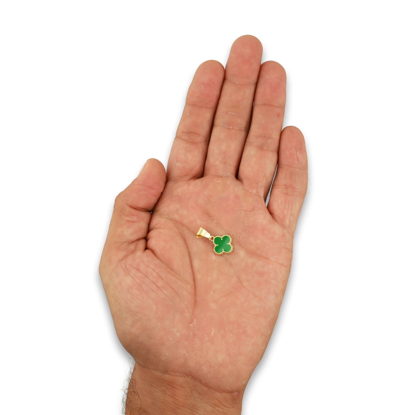 MR10DJ200 Dije Oro Sólido 10K EM Trébol Esmaltado Verde 1 cm x 1.9 cm