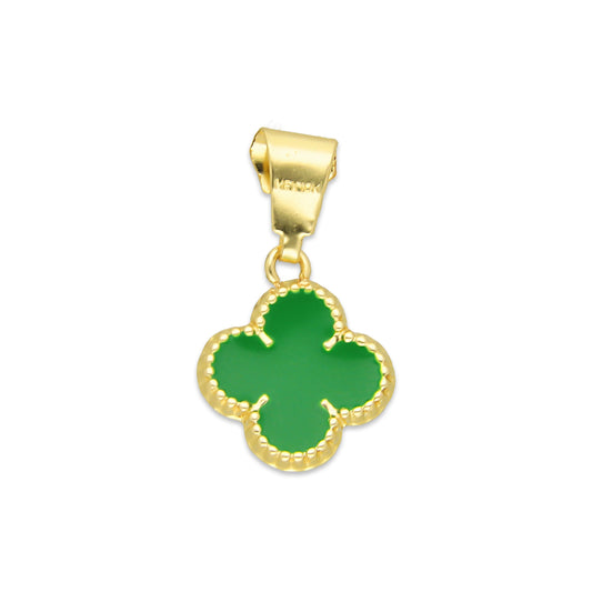 MR10DJ200 Dije Oro Sólido 10K EM Trébol Esmaltado Verde 1 cm x 1.9 cm