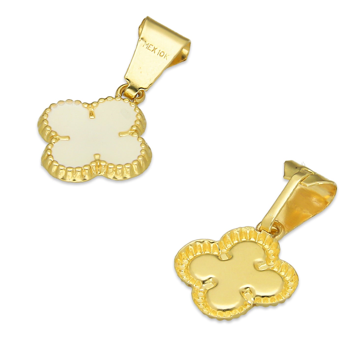MR10DJ202 Dije Oro Sólido 10K EM Trébol Esmaltado Blanco 1 cm x 1.9 cm