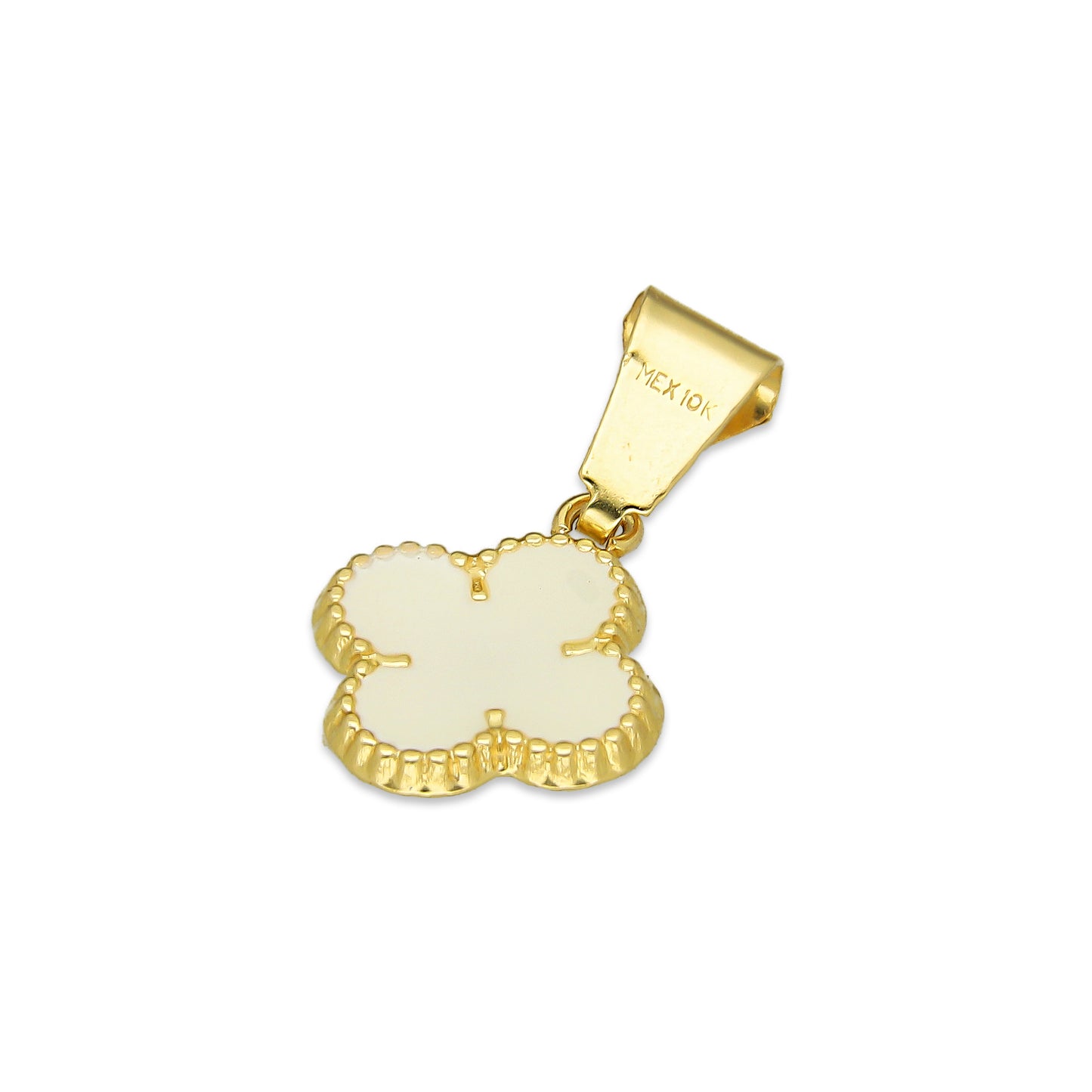 MR10DJ202 Dije Oro Sólido 10K EM Trébol Esmaltado Blanco 1 cm x 1.9 cm