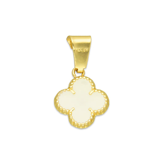 MR10DJ202 Dije Oro Sólido 10K EM Trébol Esmaltado Blanco 1 cm x 1.9 cm