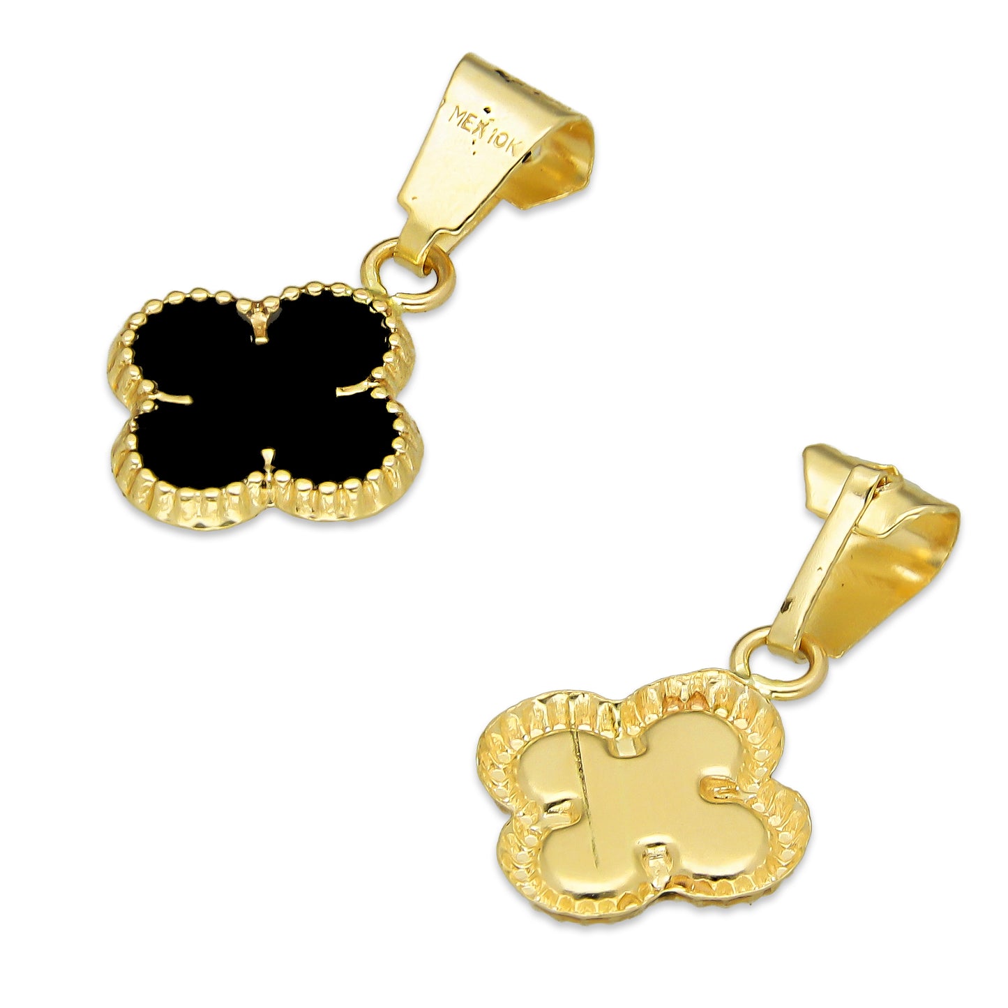 MR10DJ203 Dije Oro Sólido 10K EM Trébol Esmaltado Negro 1 cm x 1.9 cm