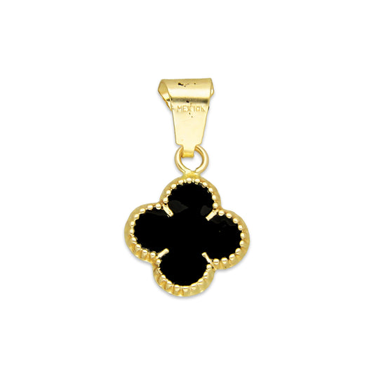MR10DJ203 Dije Oro Sólido 10K EM Trébol Esmaltado Negro 1 cm x 1.9 cm