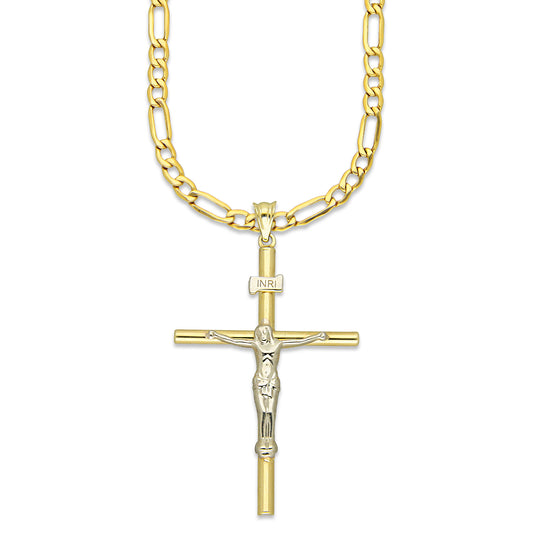 MR10DP093 Cadena Oro Sólido 10K + Dije Oro Sólido 10K EMF10 Cristo Tubular 2.7 x 4.7 cm