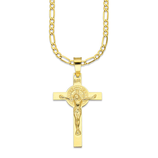 MR10DP094 Cadena Oro Sólido 10K + Dije Oro Sólido 10K EMF10 Cristo Grande Doble Vista Plana 2.7 cm x 5.2 cm