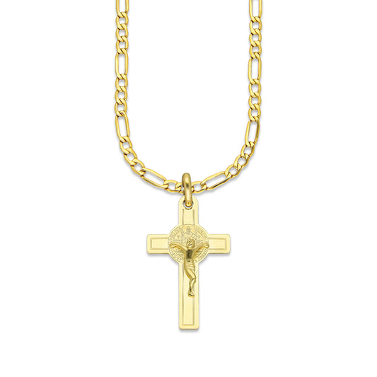 MR10DP095 Cadena Oro Sólido 10K + Dije Oro Sólido 10K EMF10 Cristo Chico Doble Vista Plana 1.7 cm x 3.4 cm