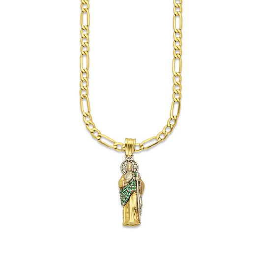 MR10DP096 Cadena Oro Sólido 10K + Dije Oro Sólido 10K EMF10 San Judas Tadeo Cuerpo Completo .8 cm x 2.7 cm