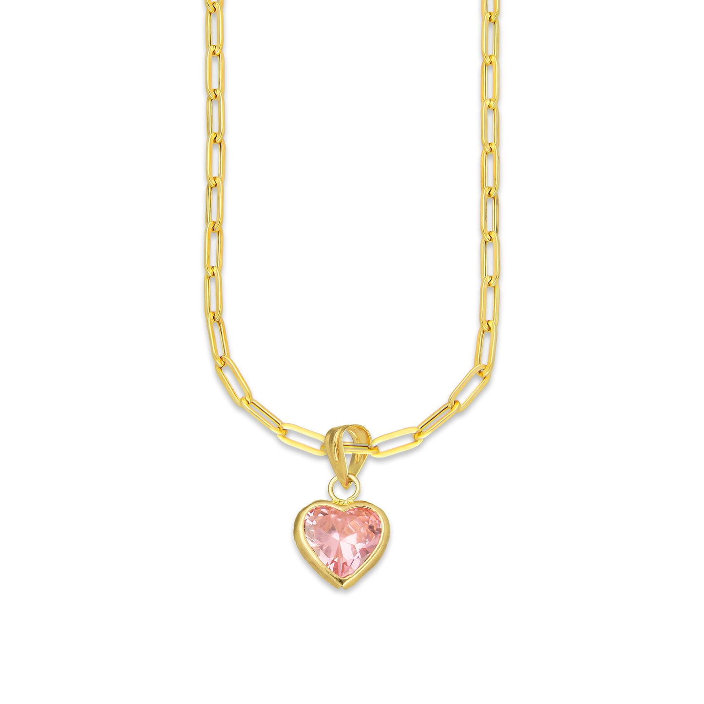 MR10DP110 Cadena Oro Sólido 10K + Dije Oro Sólido 10K EM Corazón con Bisel Liso Rosa 9 mm x 1.6 cm