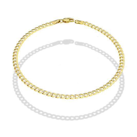 MR10PC045 Pulsera Para Caballero Oro Sólido 10K Mod Cubana Americana Diamantada 3 mm x 21 cm