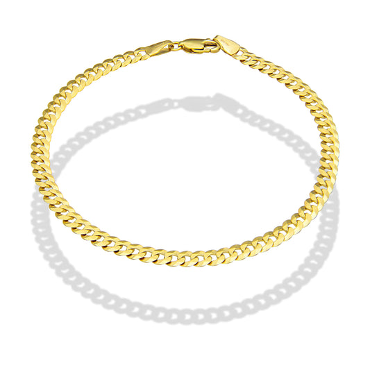 MR10PC047 Pulsera Para Caballero Oro Sólido 10K Mod Cubana Americana Lisa 4 mm x 21 cm