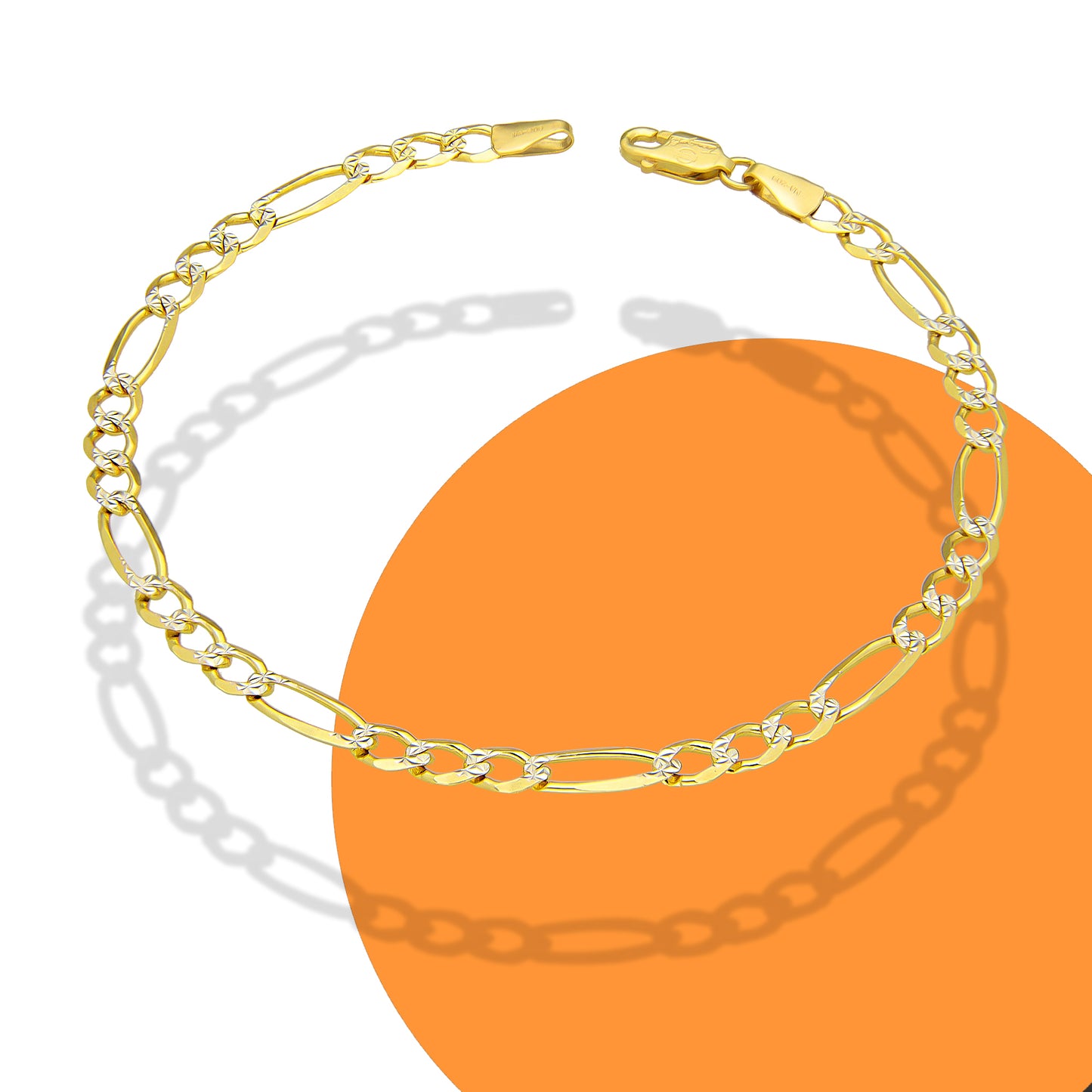 MR10PC049 Pulsera Para Caballero Oro Sólido 10K Mod Figaro 3*1 Diamantada 4 mm x 21 cm