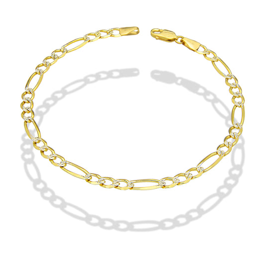 MR10PC049 Pulsera Para Caballero Oro Sólido 10K Mod Figaro 3*1 Diamantada 4 mm x 21 cm