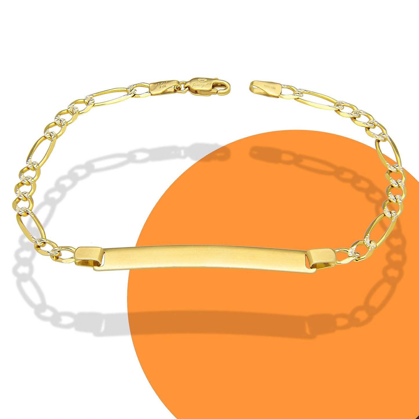 MR10PC050 Pulsera Esclava Caballero Oro Sólido 10K Mod Figaro 3*1 Diamantada 4 mm x 21 cm