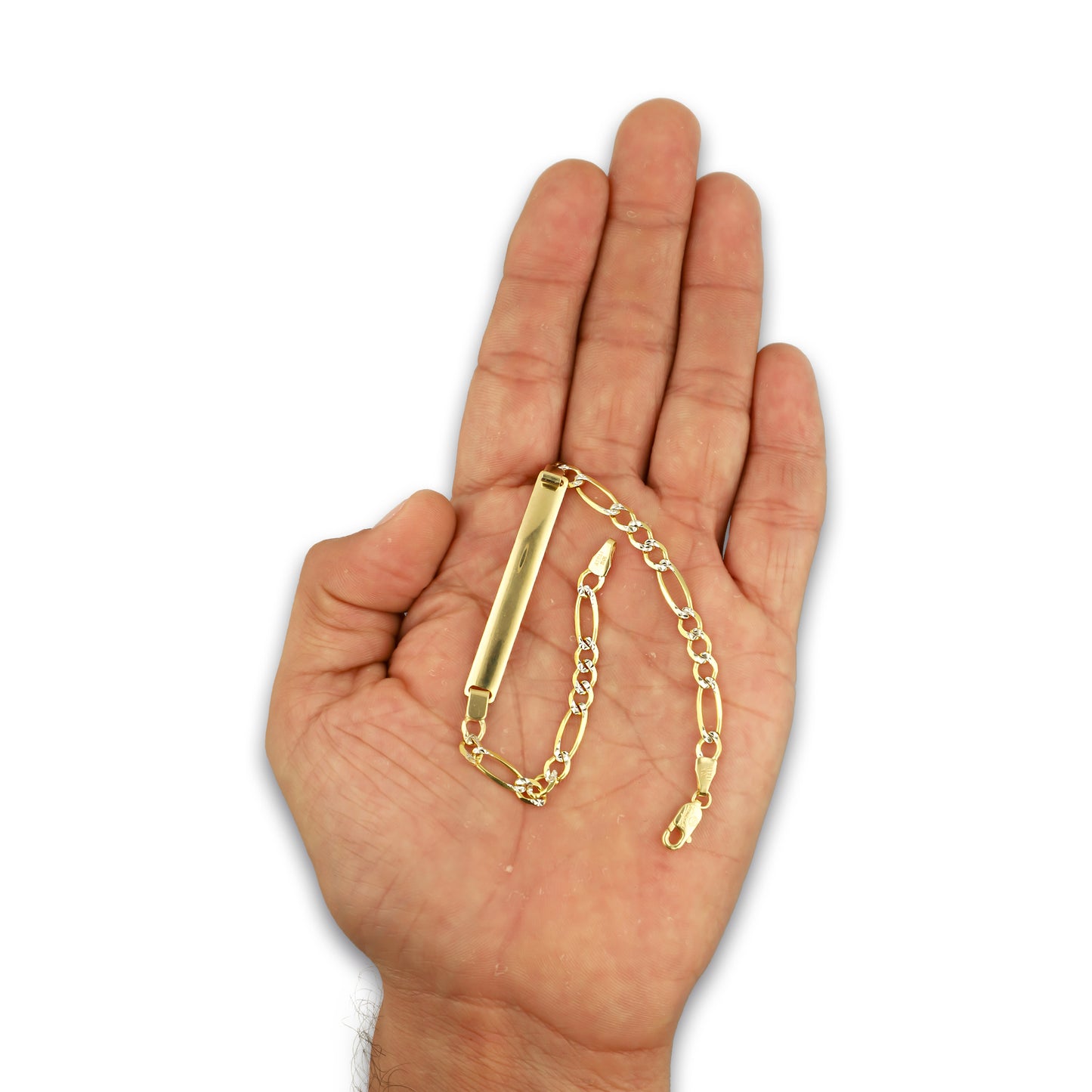 MR10PC050 Pulsera Esclava Caballero Oro Sólido 10K Mod Figaro 3*1 Diamantada 4 mm x 21 cm