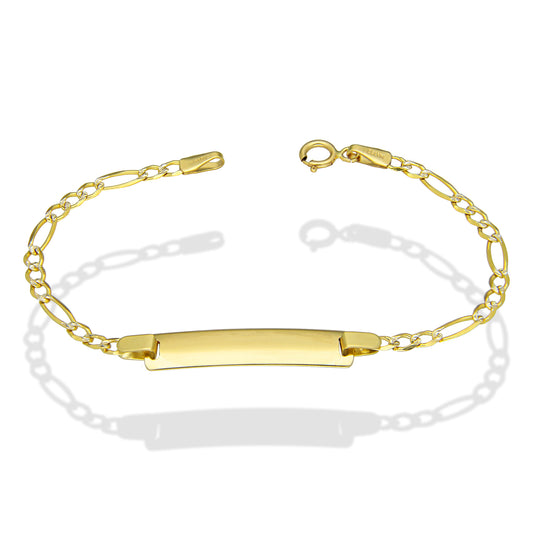 MR10PN004 Pulsera Esclava NIños Oro Sólido 10K Modelo Fígaro 3x1 Diamantada 2.5 mm x 14 cm