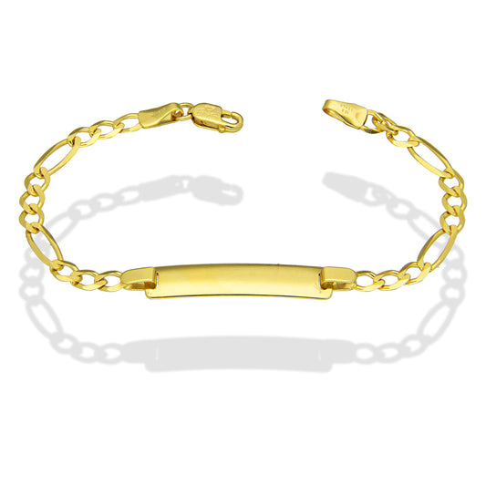 MR10PN005 Pulsera Esclava NIños Oro Sólido 10K Modelo Fígaro 3x1 Lisa 3.5 mm x 14 cm