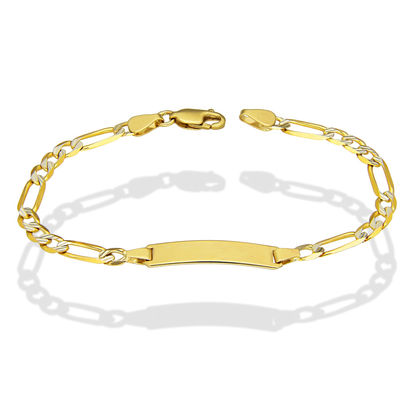 MR10PN006 Pulsera Esclava NIños Oro Sólido 10K Modelo Fígaro 3x1 Diamantada 4 mm x 16 cm