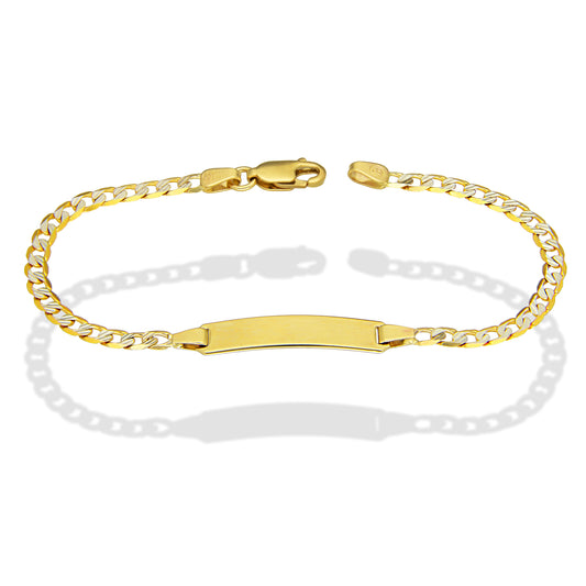 MR10PN007 Pulsera Esclava NIños Oro Sólido 10K Modelo Fígaro 1x0 Diamantada. 3 mm x 16 cm