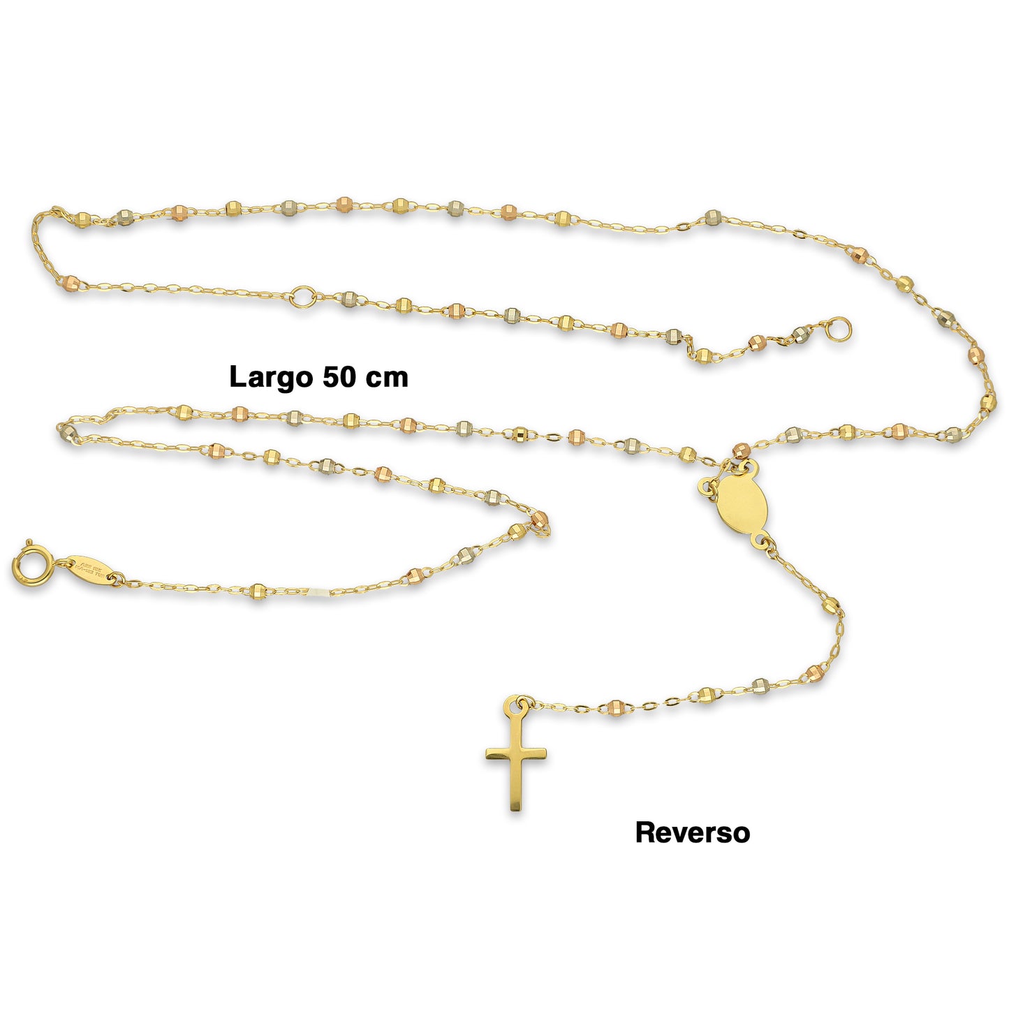 MR10ROS002 Rosario Oro Sólido 10K EMF Bolitas Facetadas 2 mm Florentino Cruz Lisa