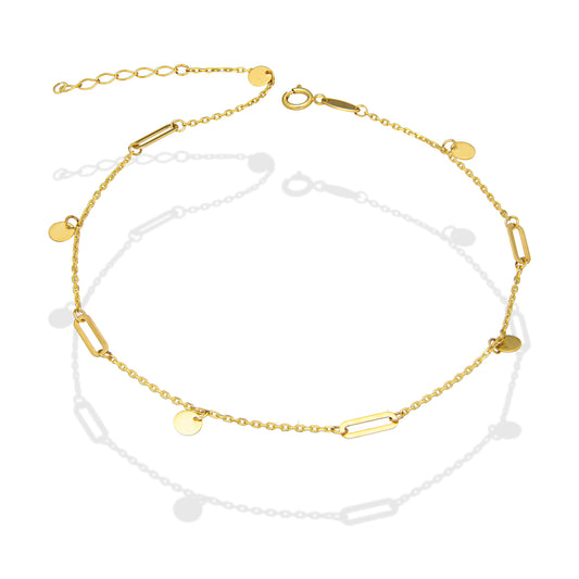 MR10TB014 Pulsera Tobillera Dama Oro Sólido 10K Mod Circulitos Colgantes Lisos 3 mm Largo Ajustable 23 a 25 cm