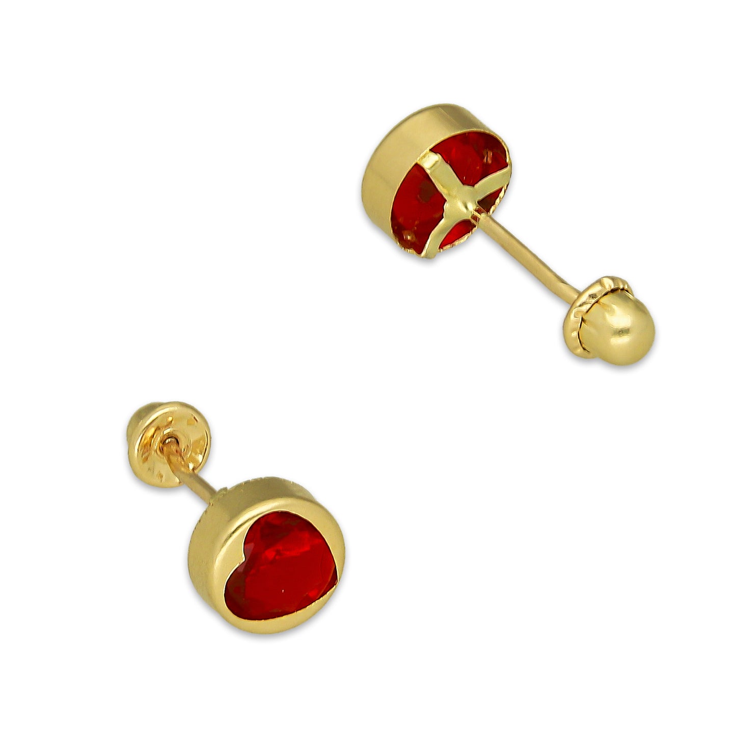 MR14AB005 Arete Broquel Oro Sólido 14K Modelo Corazón Calado con Zirconia 5 mm de Diámetro