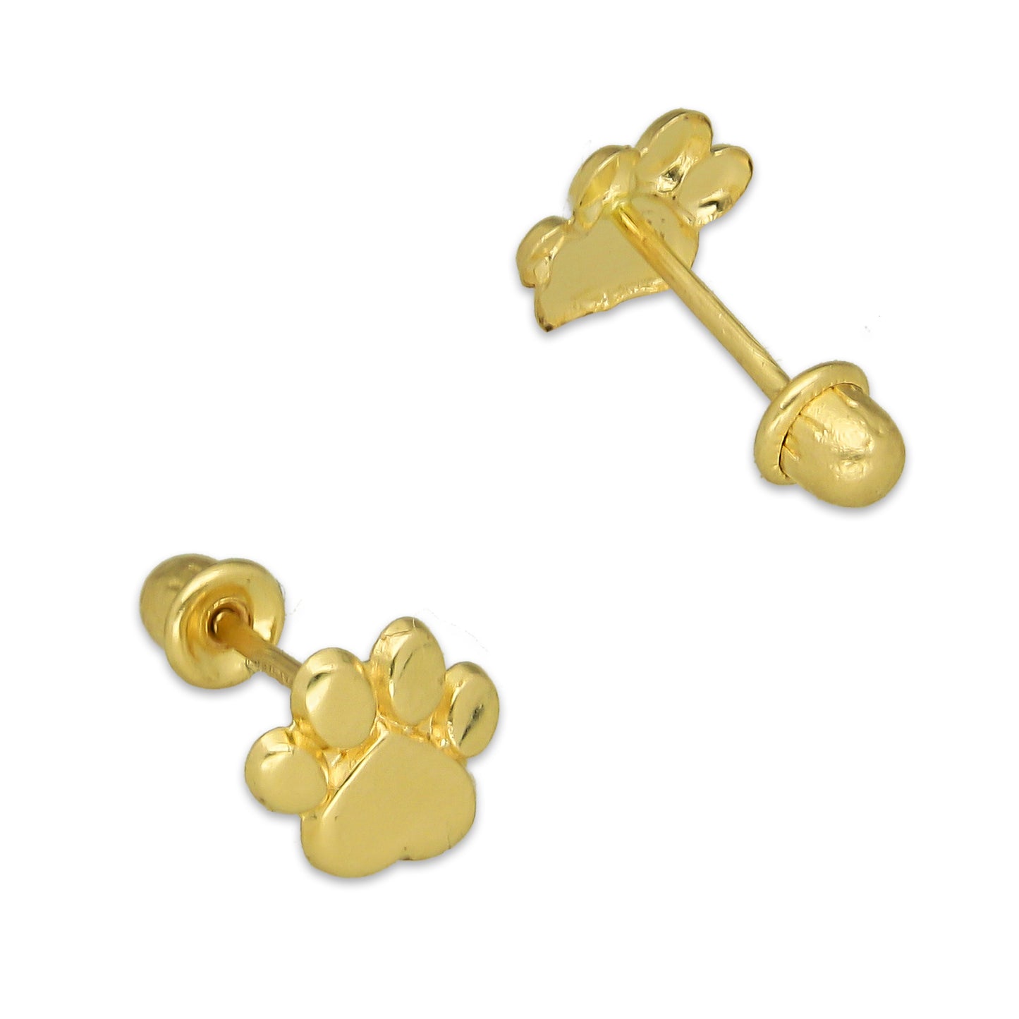 MR14AB007 Arete Broquel Oro Sólido 14K Modelo Huellitas 6 mm de Diámetro