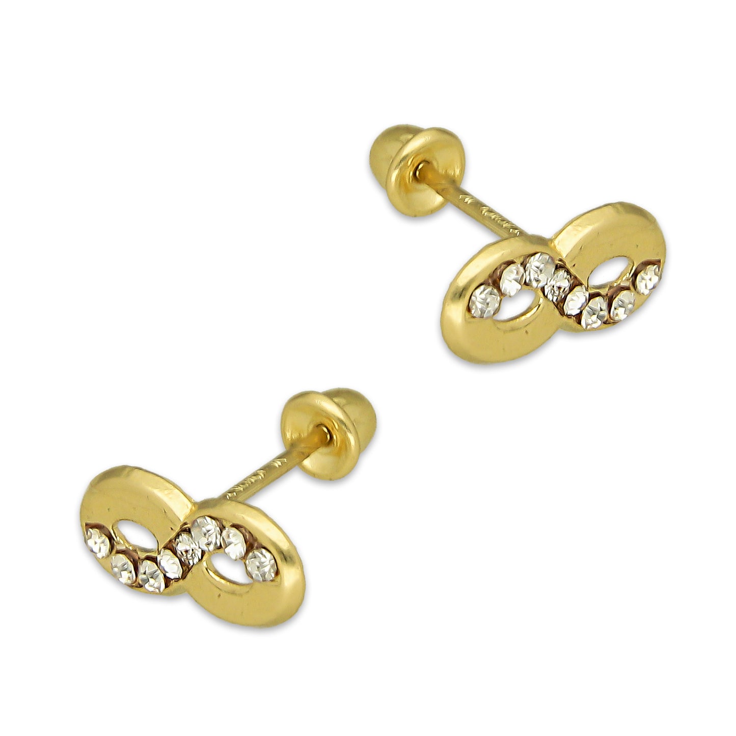 MR14AB008 Arete Broquel Oro Sólido 14K Modelo Infinito con Zirconias 9 mm de Diámetro