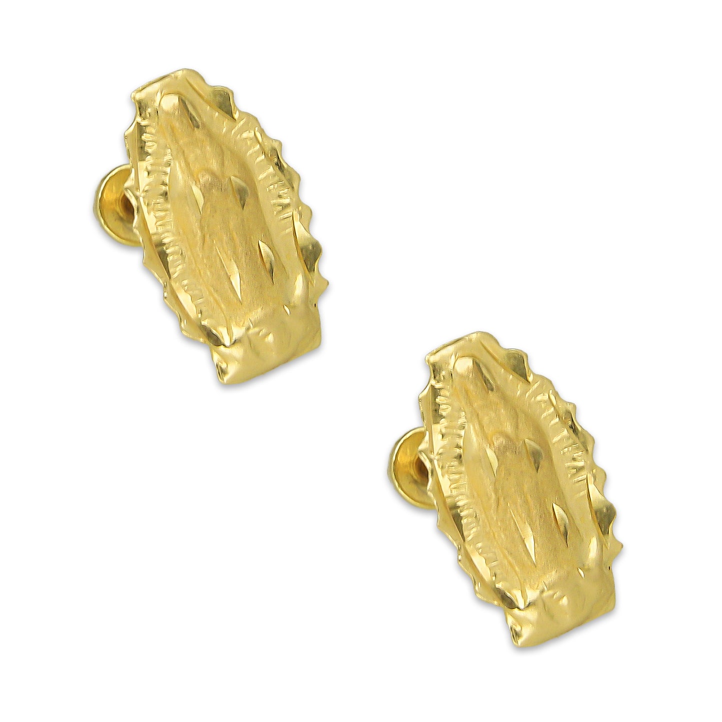 MR14AB010 Arete Broquel Oro Sólido 14K Modelo Virgen Amarilla Troquelado 11 mm de Diámetro