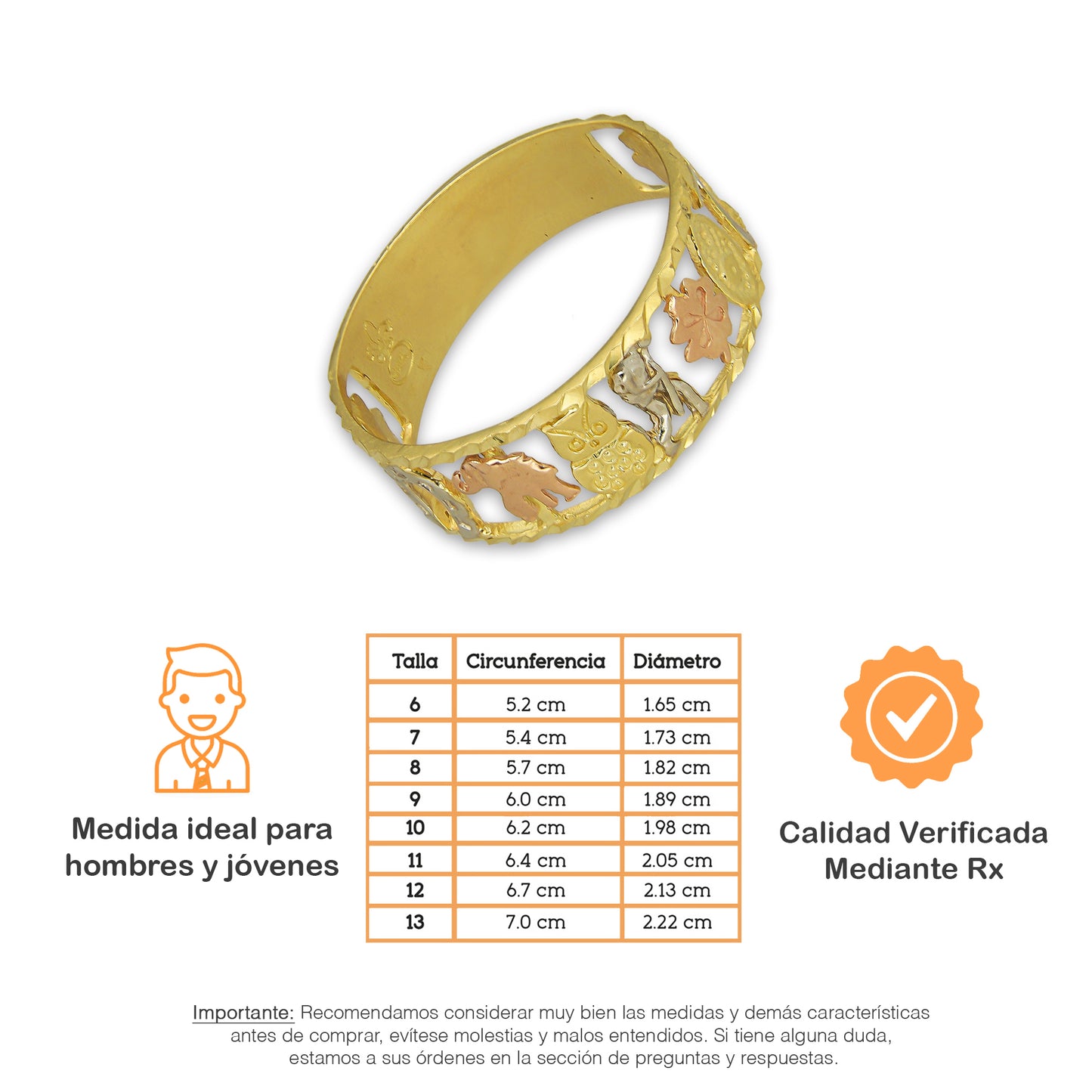 MR14AC013 Anillo Para Caballero Oro Sólido 14K Mod De La Suerte Calado 8 mm