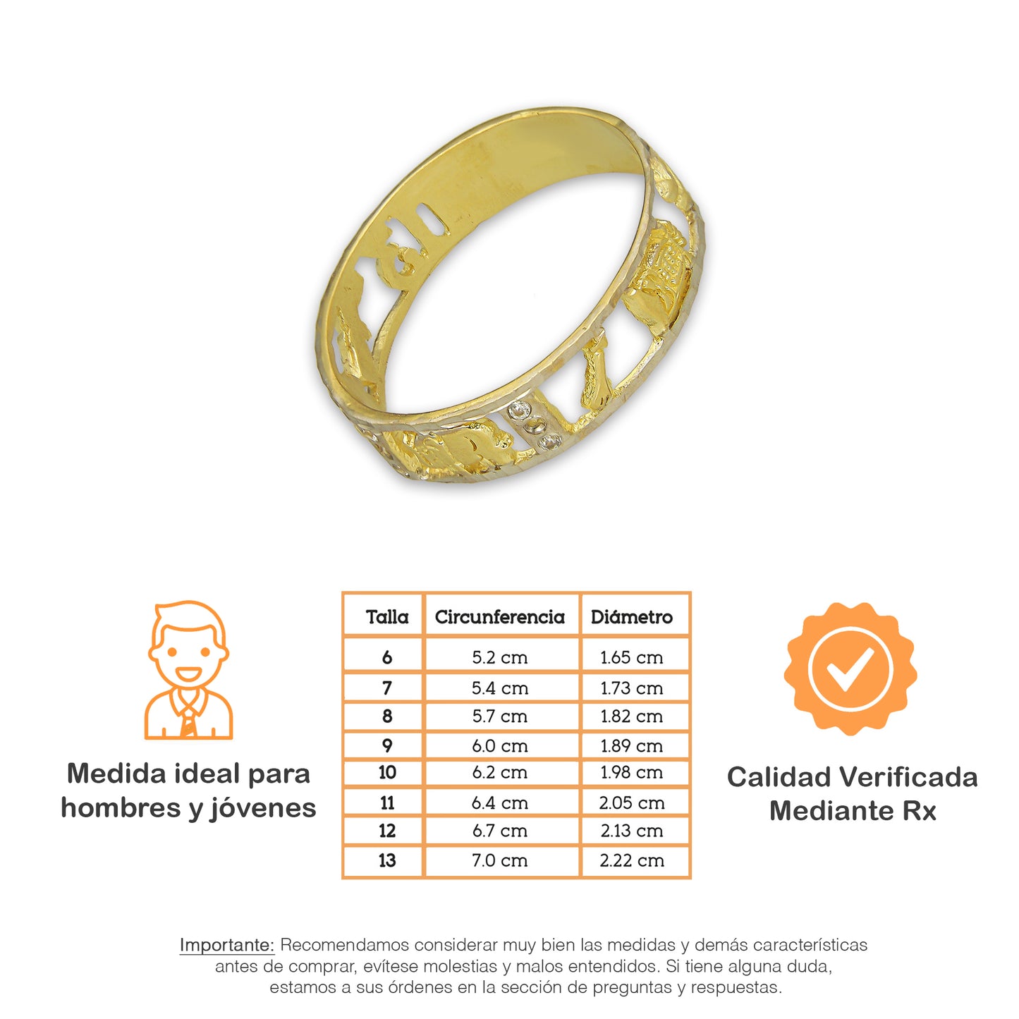 MR14AC015 Anillo Para Caballero Oro Sólido 14K Mod De La Suerte Calado 6 mm