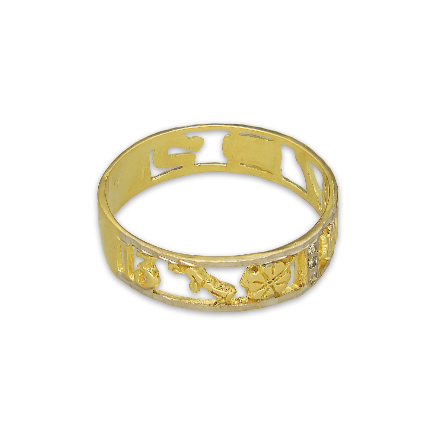 MR14AC015 Anillo Para Caballero Oro Sólido 14K Mod De La Suerte Calado 6 mm