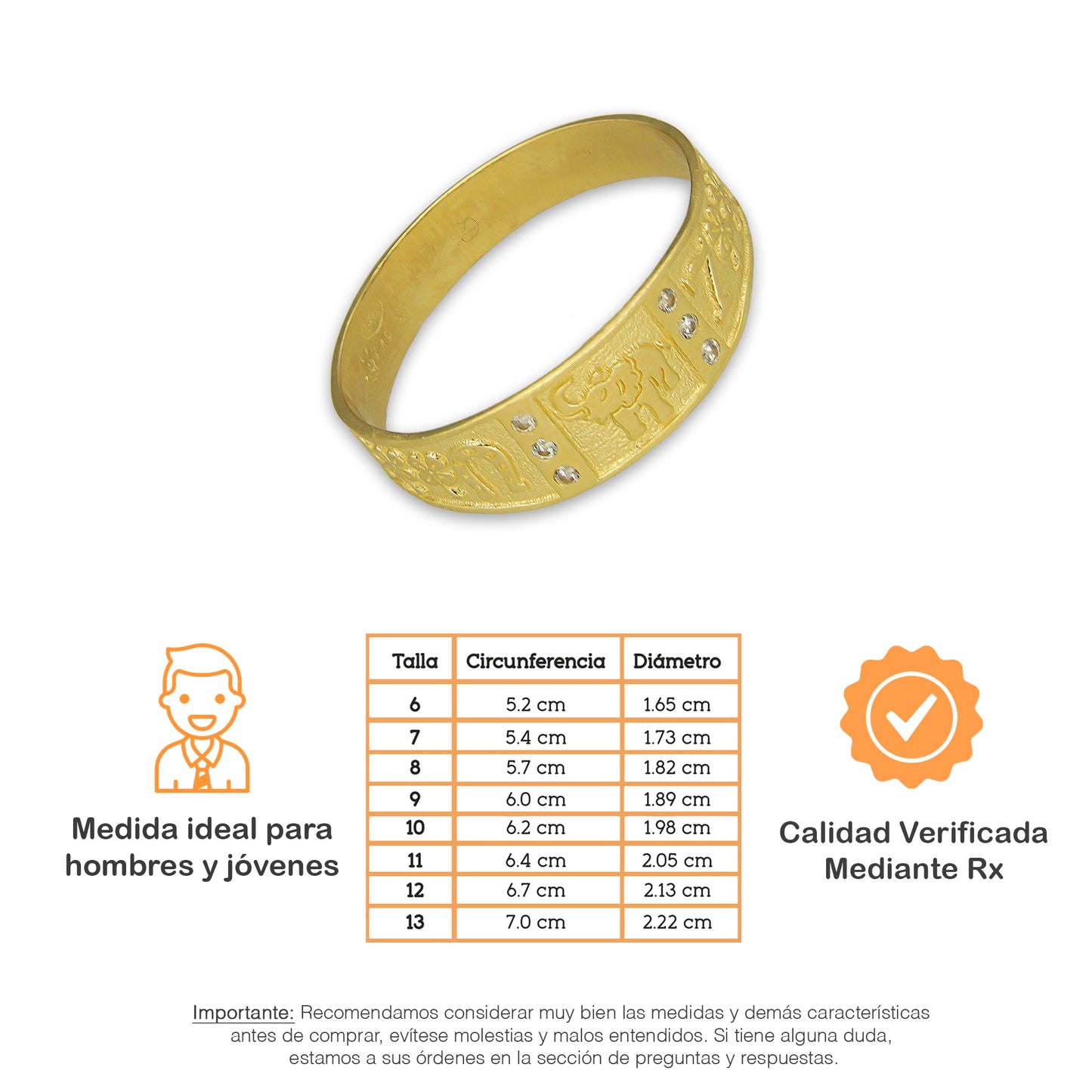 MR14AC016 Anillo Para Caballero Oro Sólido 14K Mod De La Suerte en Disminución 6 mm