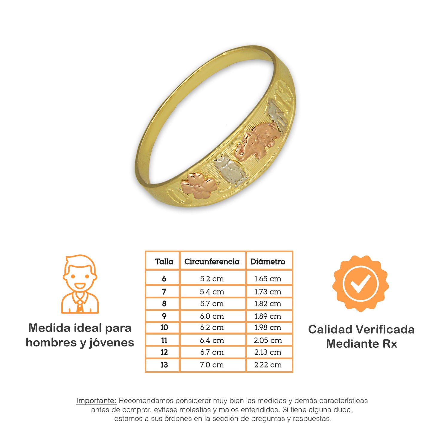 MR14AC017 Anillo Para Caballero Oro Sólido 14K Mod De La Suerte en Disminución 7 mm