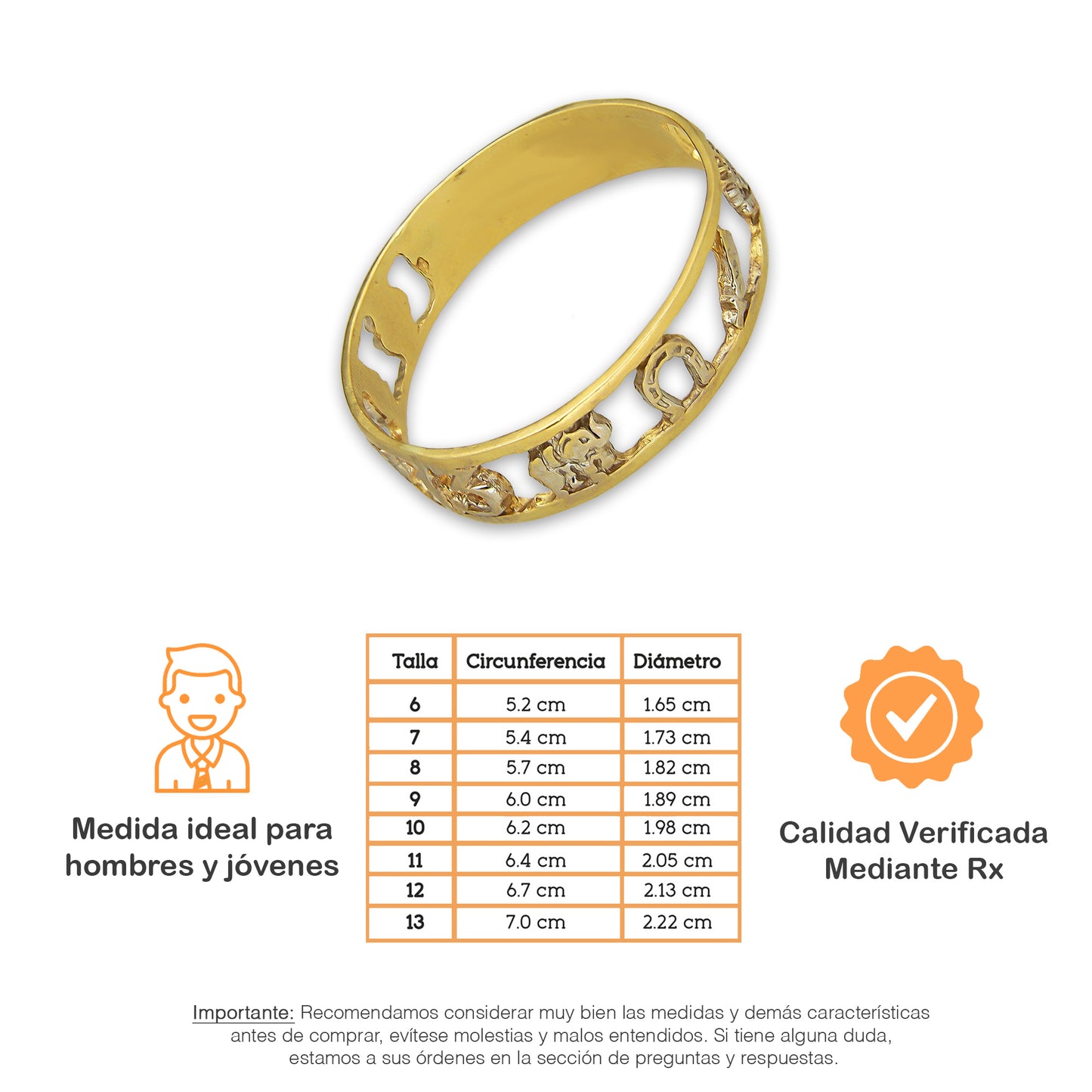 MR14AC018 Anillo Para Caballero Oro Sólido 14K Mod De La Suerte Calado 5 mm