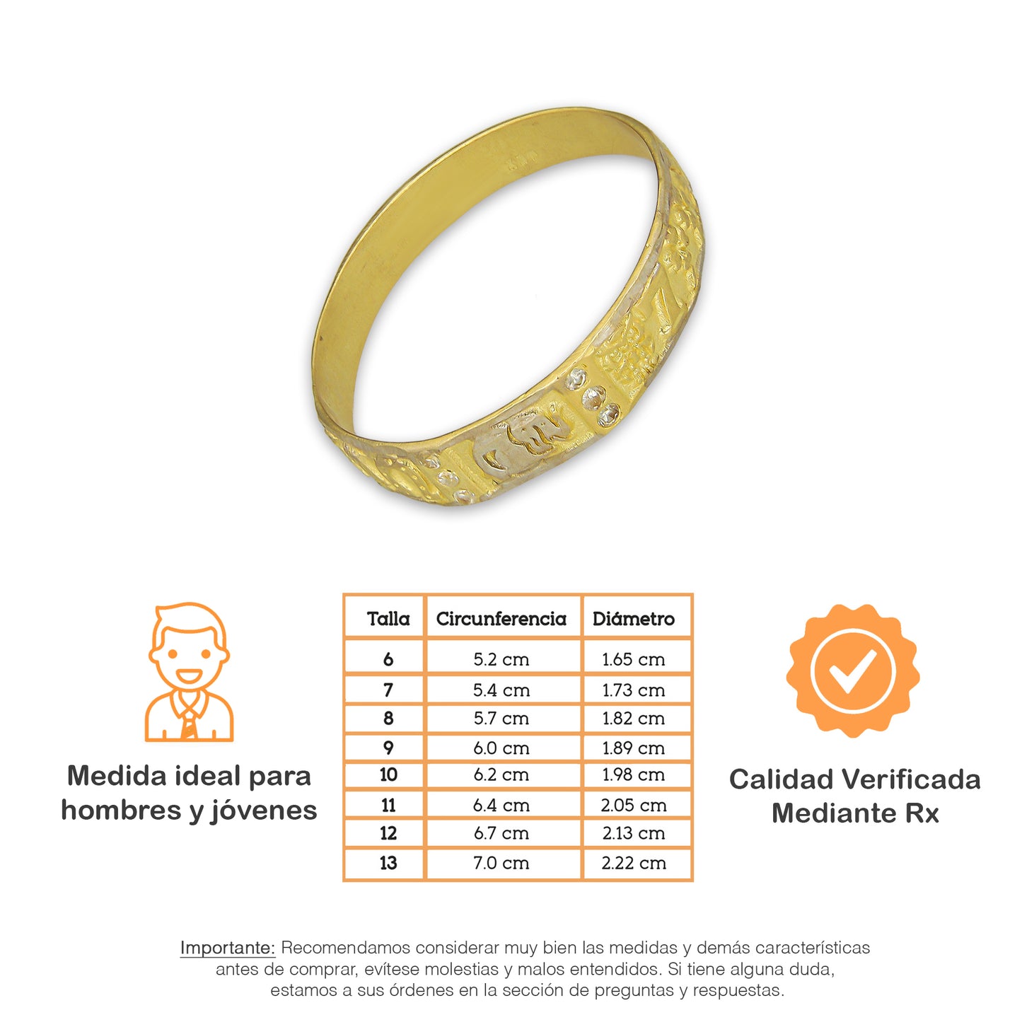 MR14AC019 Anillo Para Caballero Oro Sólido 14K Mod De La Suerte en Disminución 4 mm