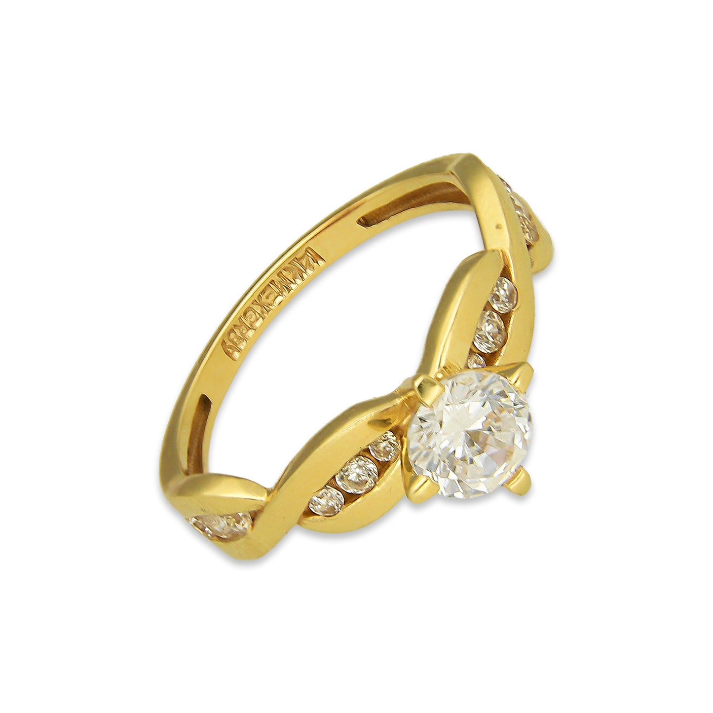 MR14AD021 Anillo Dama Solitario Oro Sólido 14K Modelo Trenzado con Zirconias 6 mm Zirconia Principal